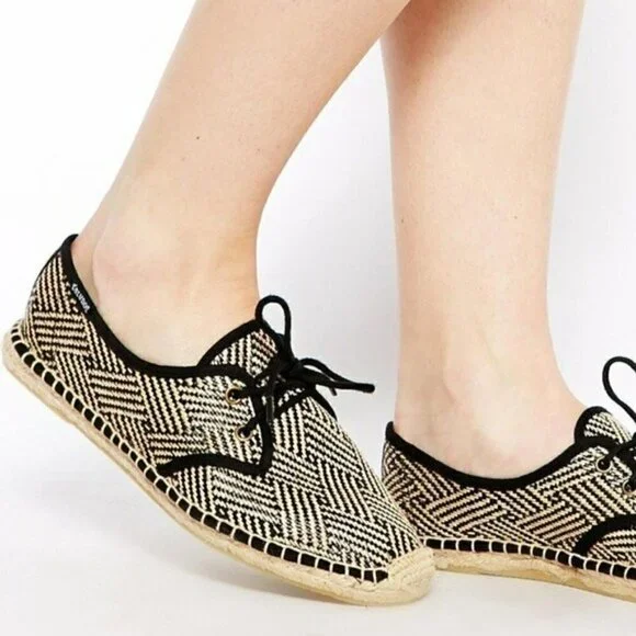 Soludos Lace Up Espadrilles In Black Natural - Flats - Picture 1 of 15